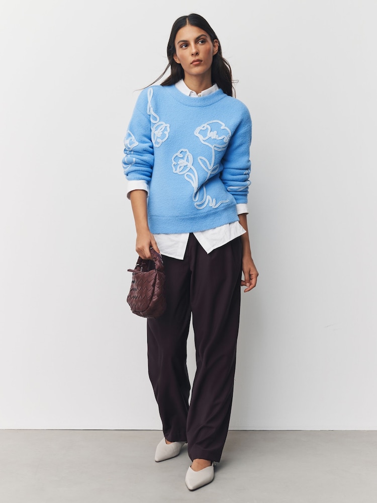 Light Blue Cosy Corded Graphic Jumper - Image 2 of 8 Light Blue Cosy Corded Graphic Jumper - Image 2 of 8