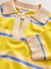 Yellow/Blue Knitted Short Sleeve V-Neck Polo Top - Image 5 of 6