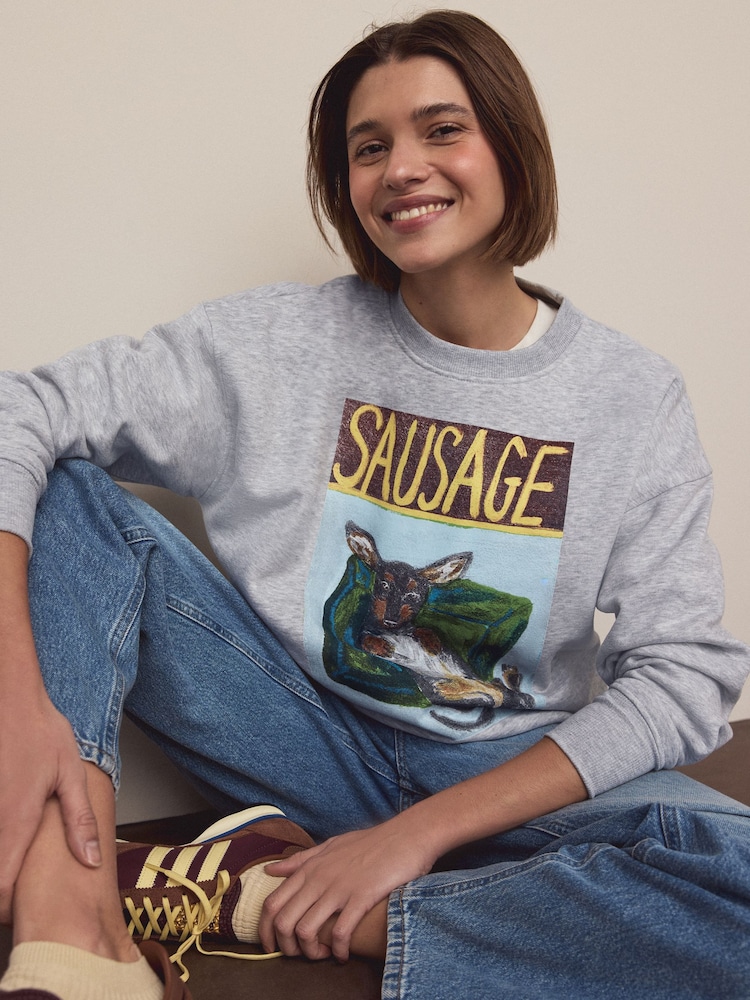 Grey License Frankie Thorpe Sausage Dog Graphic Sweatshirt - Image 1 of 8