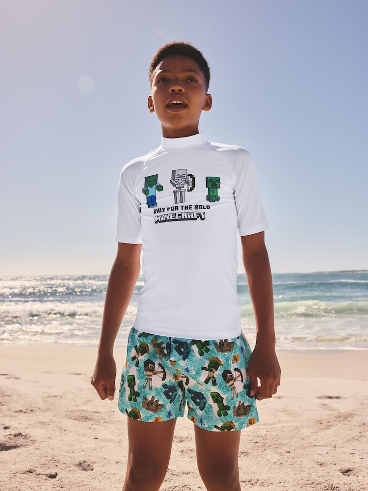 White Minecraft Rash Vest (3-16yrs) - Image 1 of 8