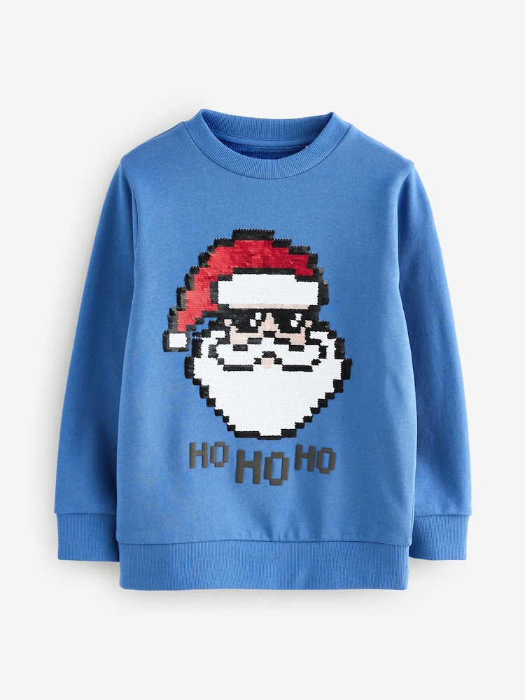 Blue Sequin Santa Christmas Sweatshirt - Image 1 of 1