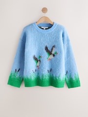 Blue Mallard Duck Graphic Brushed Crew Neck Jumper - Image 1 of 3