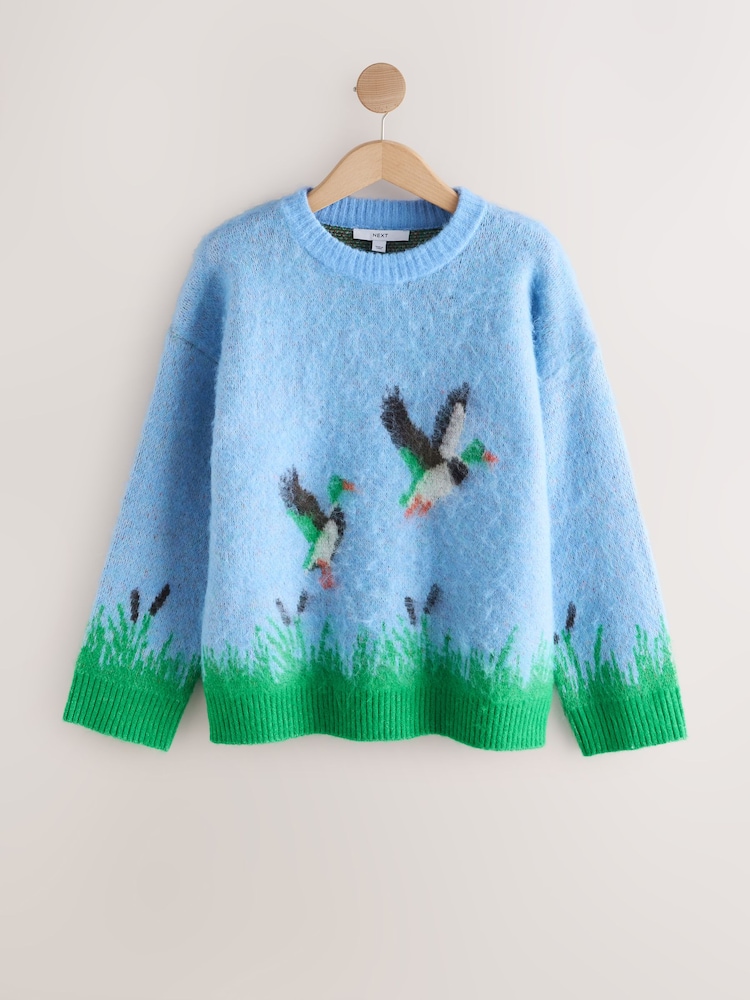 Blue Mallard Duck Graphic Brushed Crew Neck Jumper - Image 1 of 3