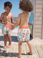 Orange/White Printed Swim Shorts 2 Pack (3mths-7yrs) - Image 3 of 9