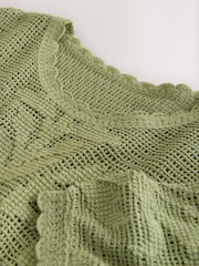 Khaki Green National Trust x Next - Häkel-T-Shirt mit Rundhalsausschnitt - Bild 7 von 8