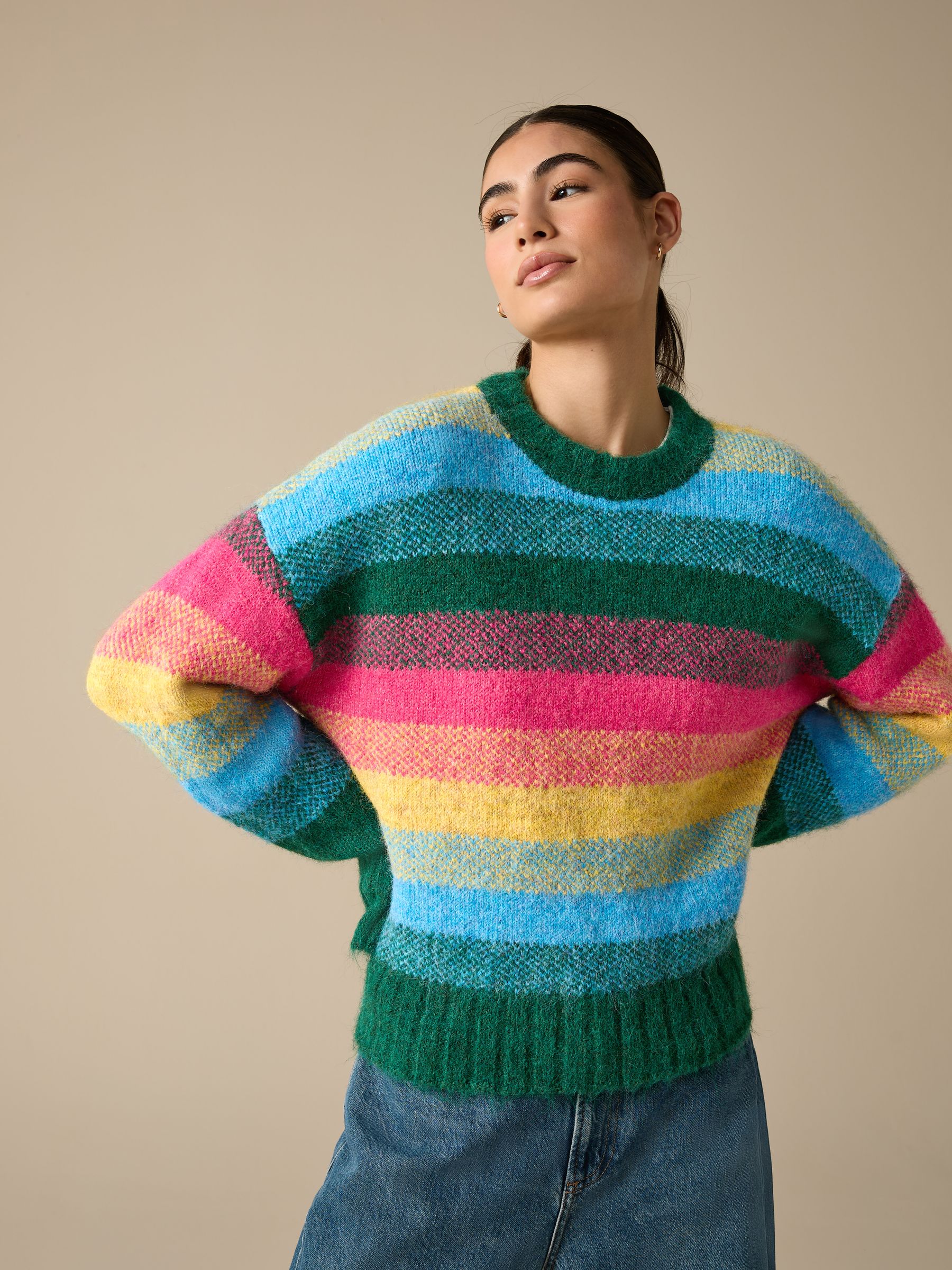 Buy Rainbow Stripe Crew Neck Jumper With Alpaca from Next USA