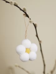 6 Pack Cream Felt Daisy Baubles - Image 3 of 5