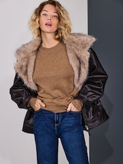 Camel Brown Neppy Soft Touch Crew Neck Cotton Rich Jumper - Image 1 of 7