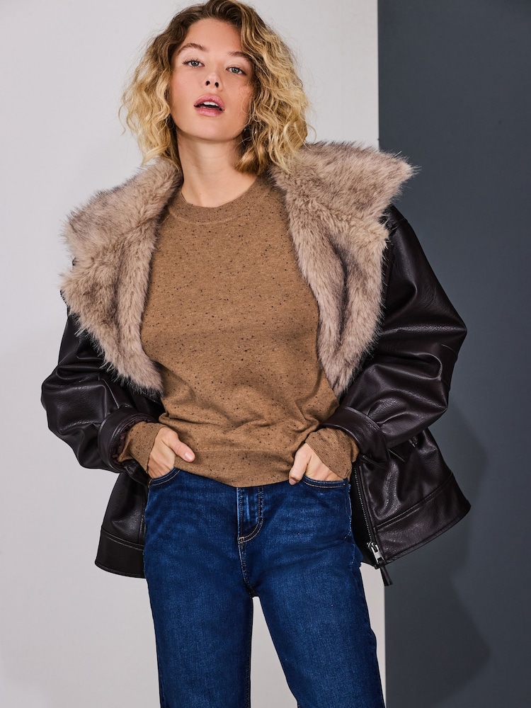 Camel Brown Neppy Soft Touch Crew Neck Cotton Rich Jumper - Image 1 of 7