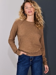 Camel Brown Neppy Soft Touch Crew Neck Cotton Rich Jumper - Image 2 of 7