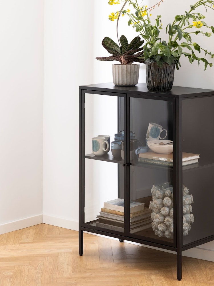 Actona Black Newcastle Low 2 Door Display Cabinet - Image 1 of 4