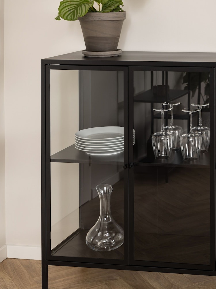 Actona Black Newcastle Low 2 Door Display Cabinet - Image 2 of 4
