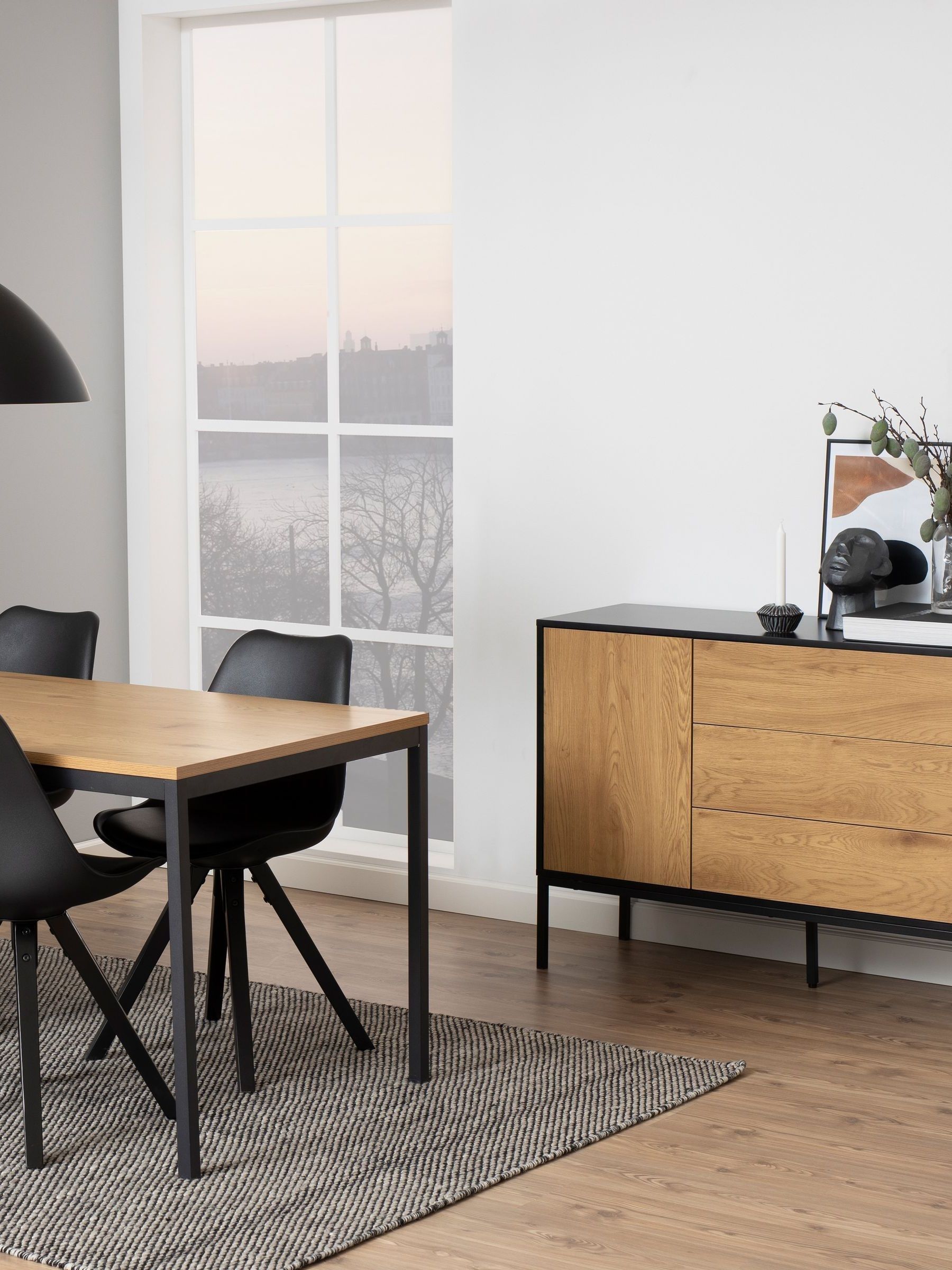 Furniture To Go Seaford 1 Door 3 Drawer Small Sideboard In Black & Oak - Black - Image 4