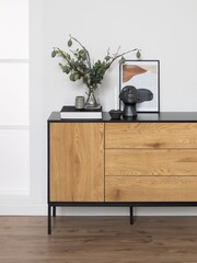 Actona Black Oak Seaford 1 Door 3 Drawer Small Sideboard - Image 3 of 6