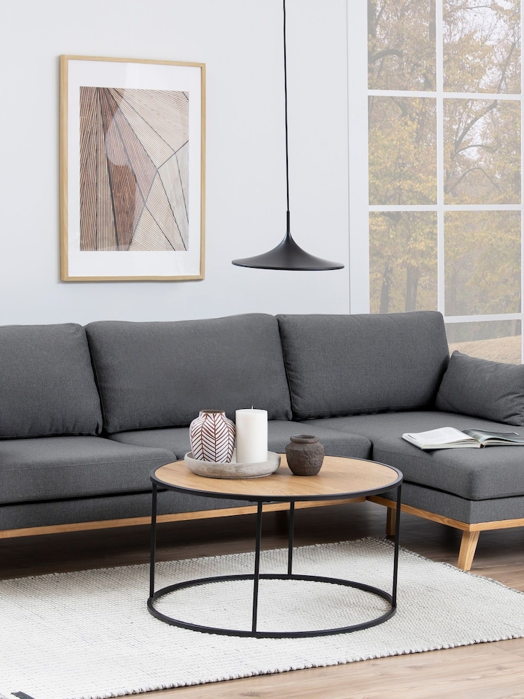 Actona Black Oak Seaford Metal Round Coffee Table with Oak Top - Image 1 of 6