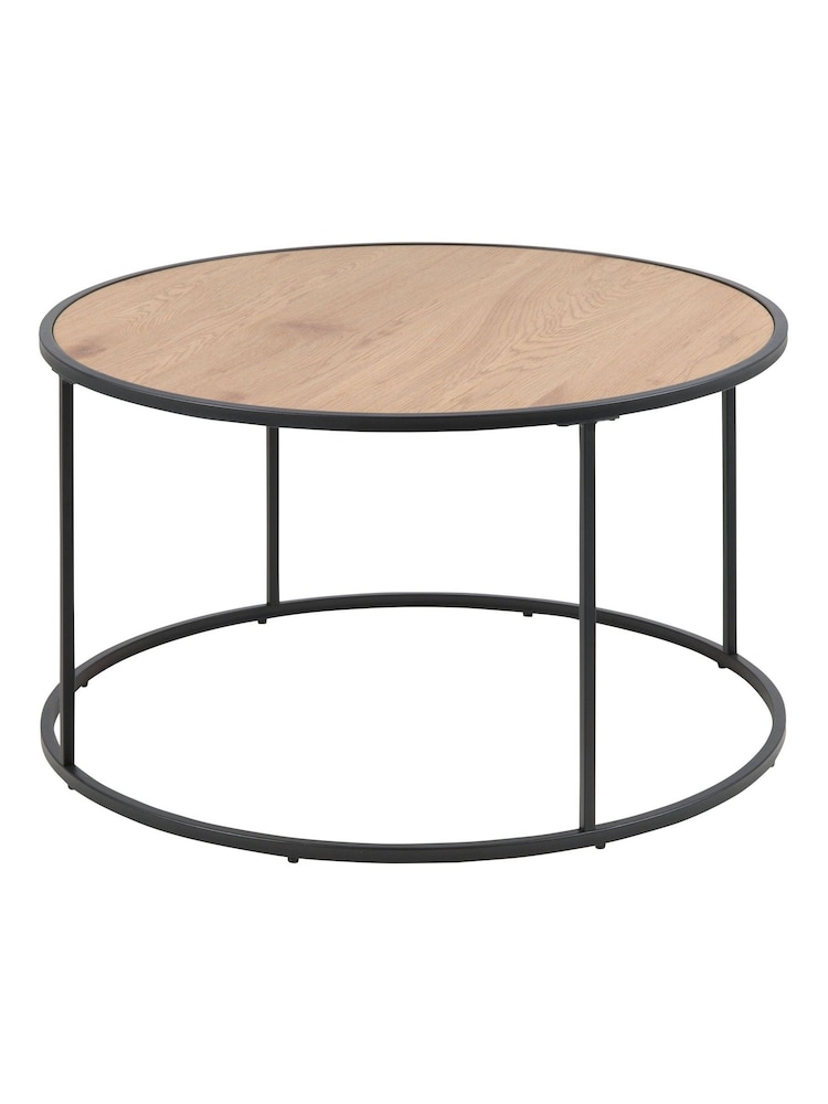 Actona Black Oak Seaford Metal Round Coffee Table with Oak Top - Image 6 of 6