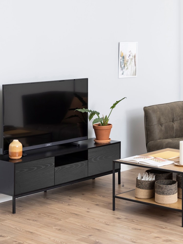 Actona Black Seaford 2 Door 1 Drawer TV Unit - Image 1 of 6