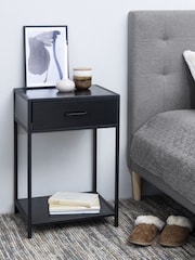 Actona Black Seaford Bedside Table with 1 Drawer - Image 1 of 5