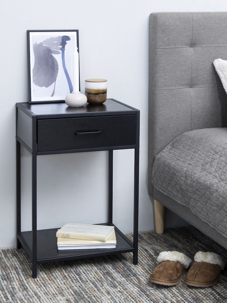 Actona Black Seaford Bedside Table with 1 Drawer - Image 1 of 5