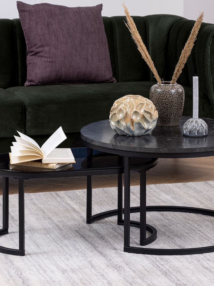 Actona Black Spiro Round Oval Coffee Table Set - Image 1 of 6