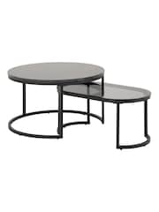 Actona Black Spiro Round Oval Coffee Table Set - Image 2 of 6