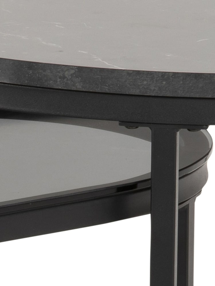 Actona Black Spiro Round Oval Coffee Table Set - Image 6 of 6
