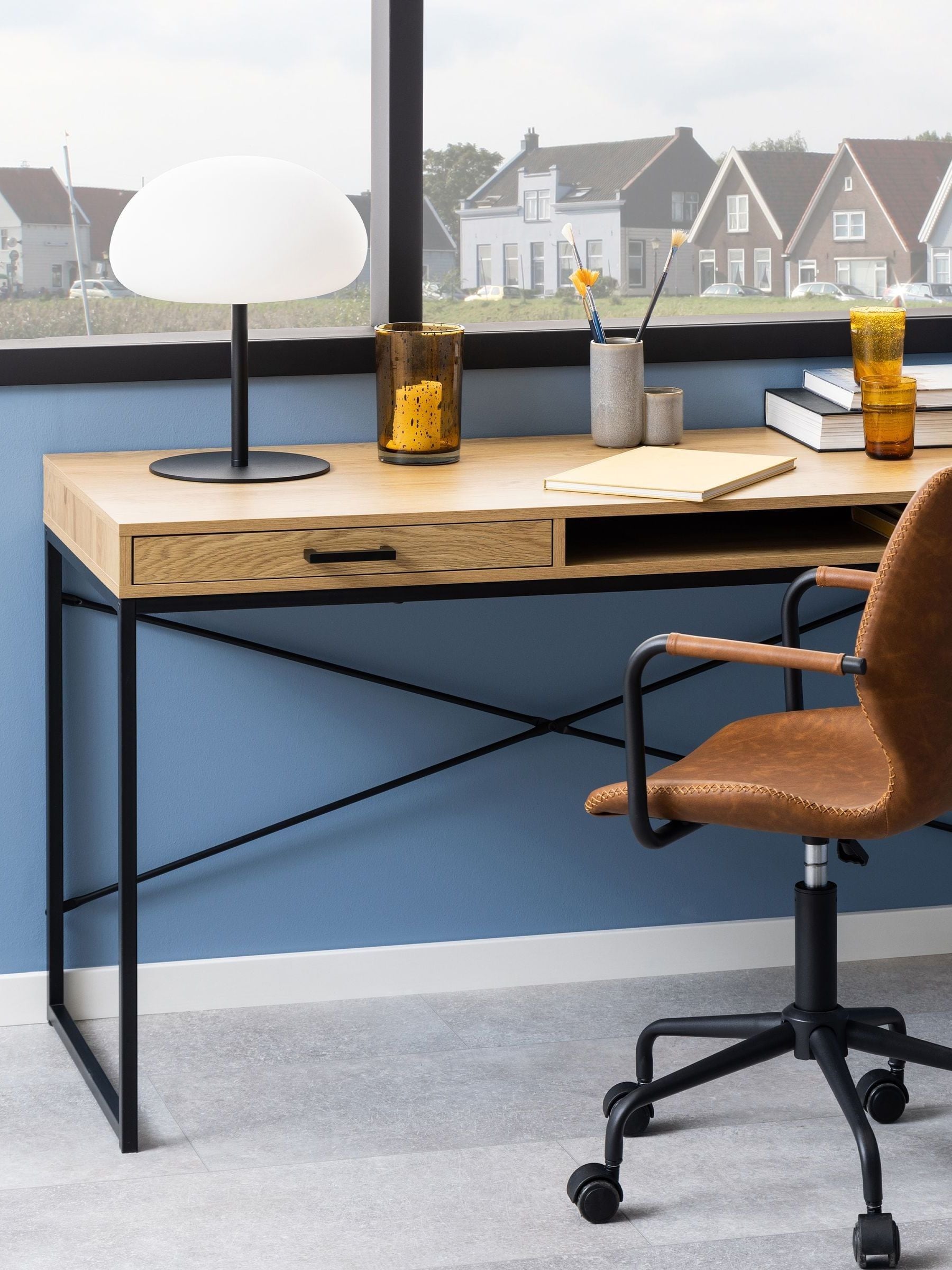 Furniture To Go Black Seaford Office Desk With 1 Drawer In And Oak - 1 - And Natural - 58 - Image 4