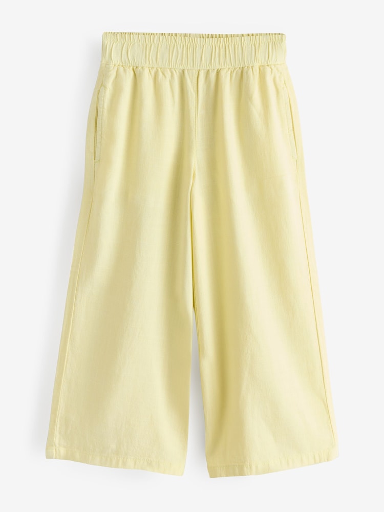 Lemon Yellow Linen Wide Leg Pull On Short Trousers - Image 1 of 1