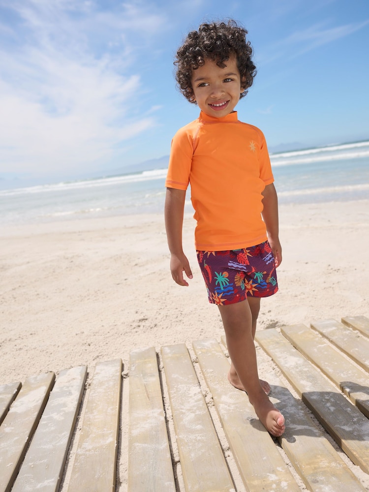 Orange Short Sleeve Sunsafe Rash Vest and Swim Shorts Set (3mths-7yrs) - Image 1 of 9