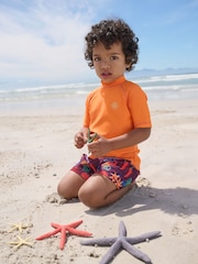 Orange Short Sleeve Sunsafe Rash Vest and Swim Shorts Set (3mths-7yrs) - Image 4 of 9