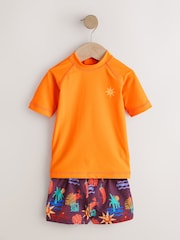 Orange Short Sleeve Sunsafe Rash Vest and Swim Shorts Set (3mths-7yrs) - Image 6 of 9