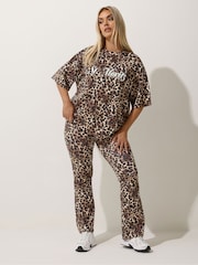 Yours Curve Brown Limited Fold Over Leopard Print Leggings - Image 3 of 6