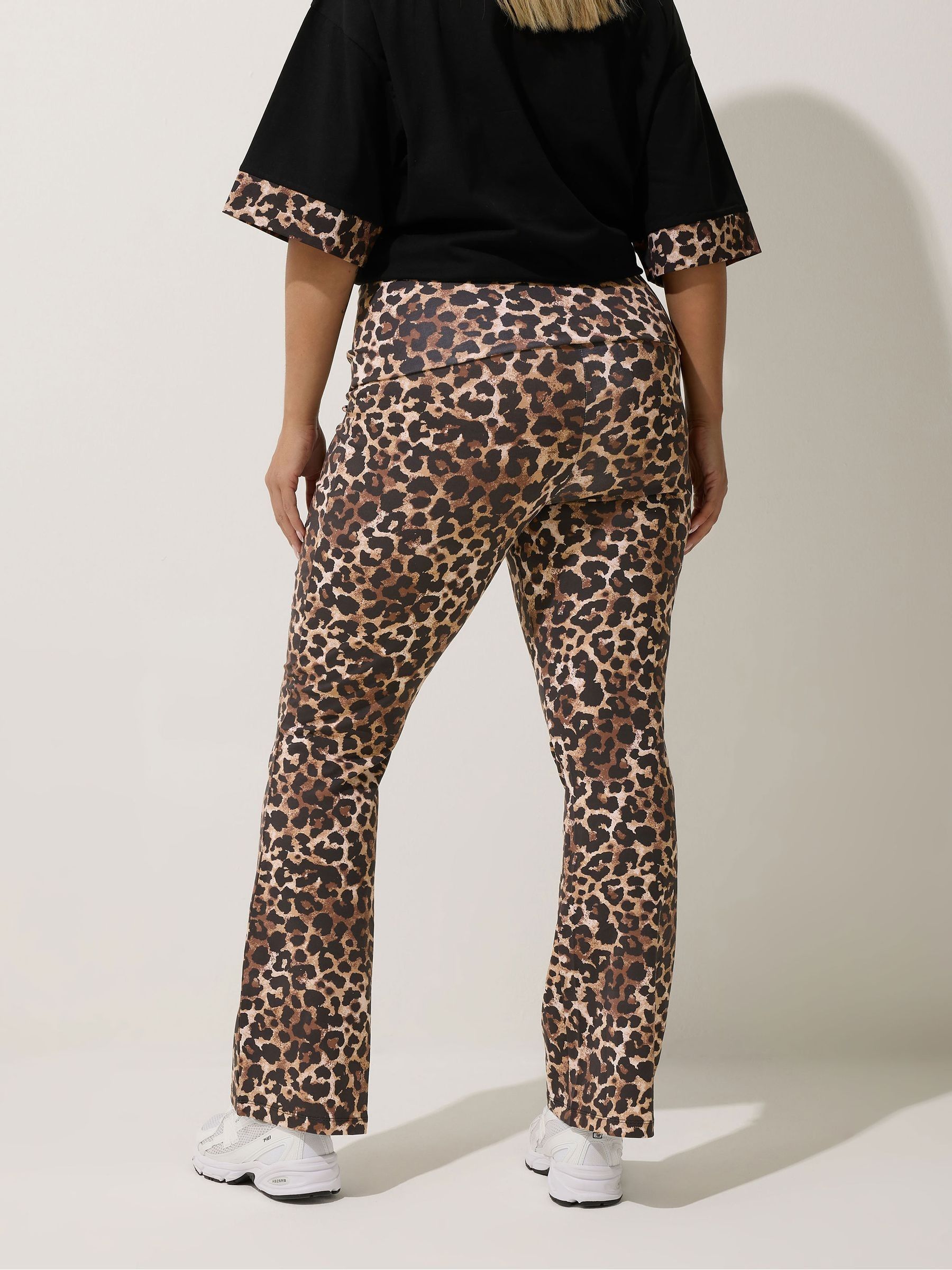 Buy Yours Curve Brown Limited Fold Over Leopard Print Leggings