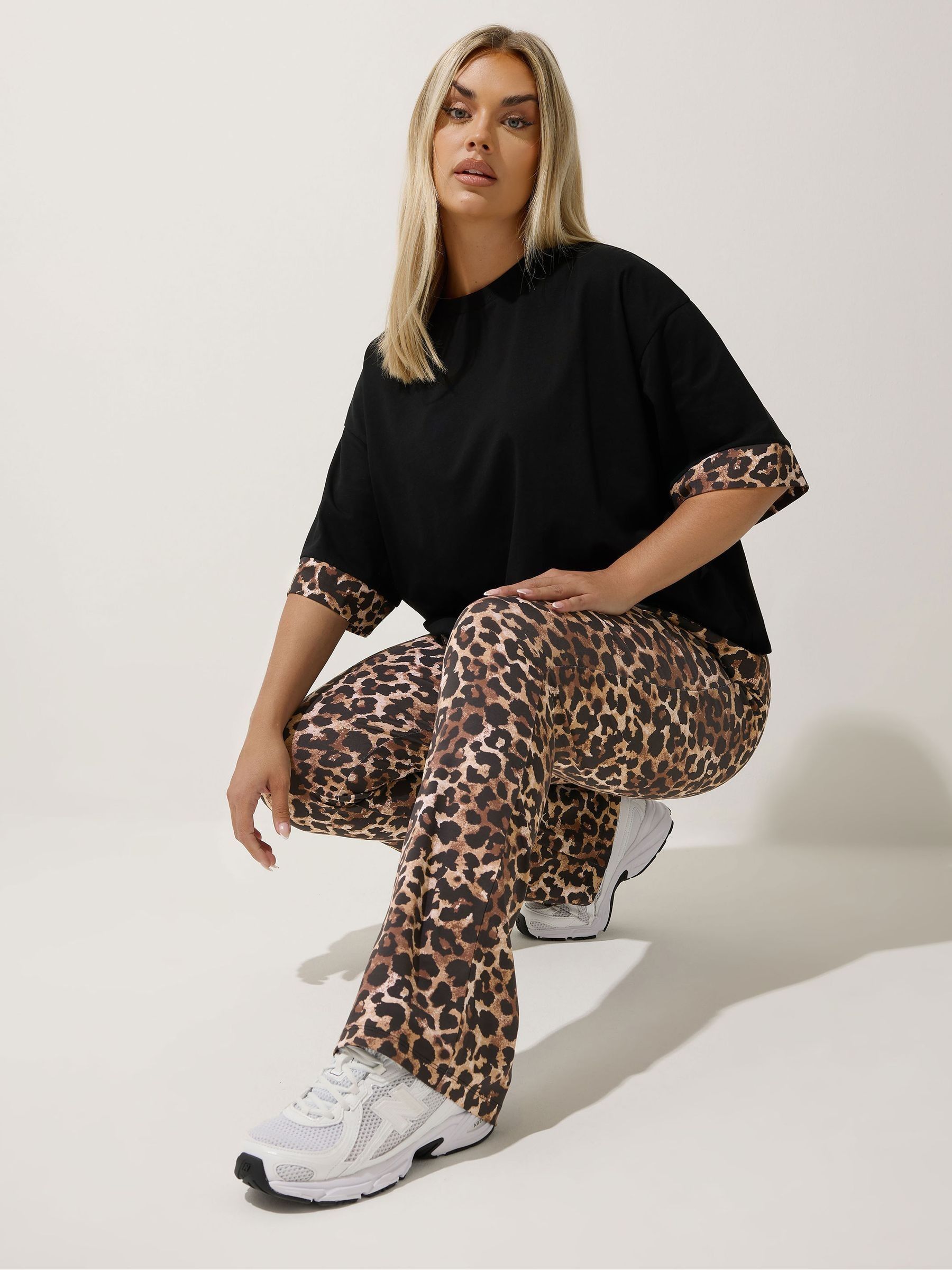 Buy Yours Curve Brown Limited Fold Over Leopard Print Leggings