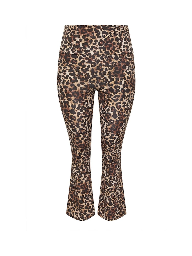Yours Curve Brown Limited Fold Over Leopard Print Leggings - Image 6 of 6