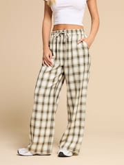 PixieGirl Petite Brown Checked Wide Leg Pull On Trousers - Image 1 of 5