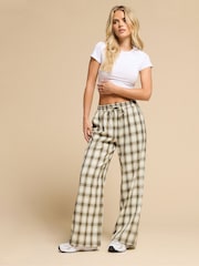 PixieGirl Petite Brown Checked Wide Leg Pull On Trousers - Image 2 of 5