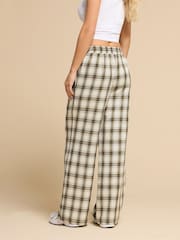 PixieGirl Petite Brown Checked Wide Leg Pull On Trousers - Image 3 of 5