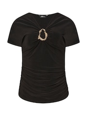 Long Tall Sally Black Buckle Ruched Top - Image 5 of 5
