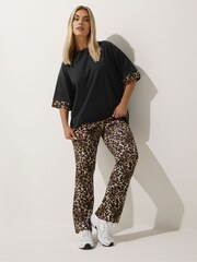 Yours Curve Black Limited Leopard Print Detail Body Top - Image 2 of 5