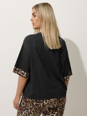 Yours Curve Black Limited Leopard Print Detail Body Top - Image 3 of 5