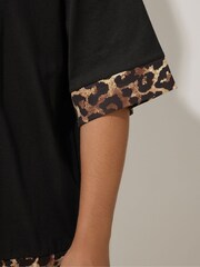 Yours Curve Black Limited Leopard Print Detail Body Top - Image 4 of 5