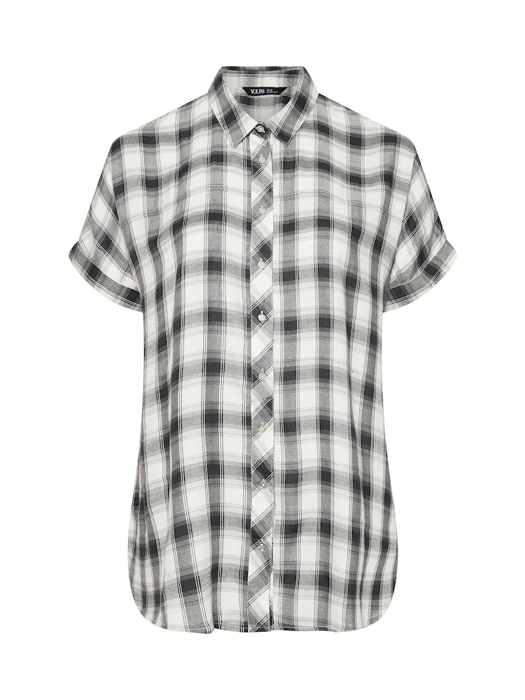 Camisa xadrez de viscose de manga curta Yours Curve - Imagem 5 de 5