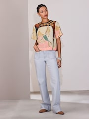 Vogelprint - Boxy T-shirt met korte mouwen van linnen - Afbeelding 2 van 8