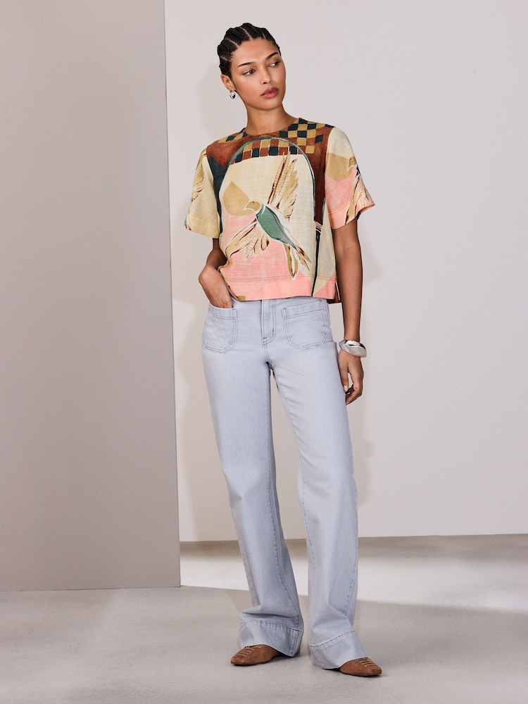 Vogelprint - Boxy T-shirt met korte mouwen van linnen - Afbeelding 2 van 8 Vogelprint - Boxy T-shirt met korte mouwen van linnen - Afbeelding 2 van 8