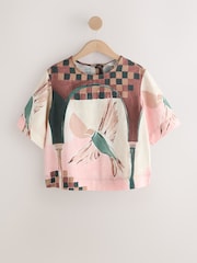 Vogelprint - Boxy T-shirt met korte mouwen van linnen - Afbeelding 6 van 8