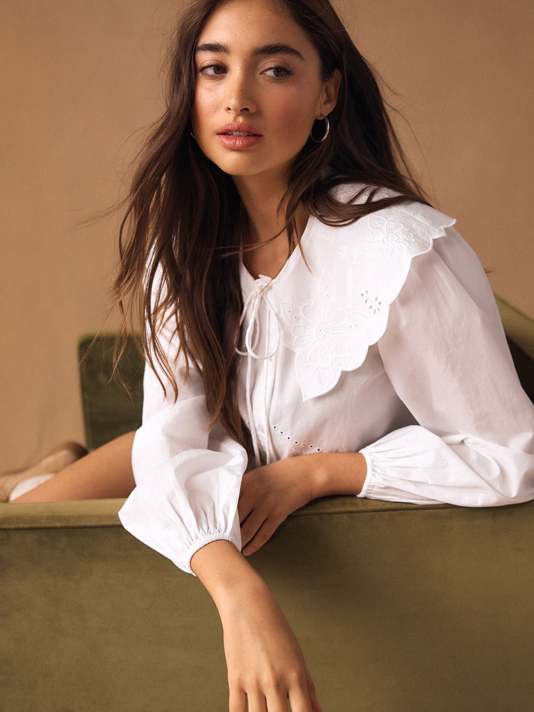 Buy White Statement Collar Broderie Long Sleeve Blouse from Next USA