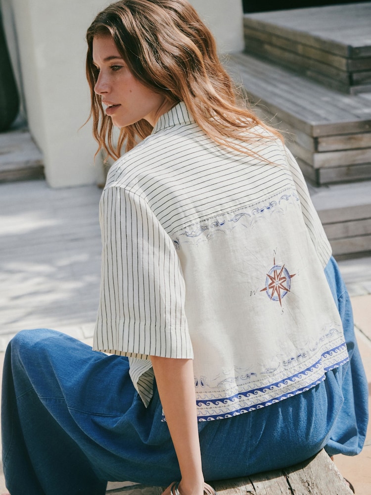 Ecru Stripe N. Premium Short Sleeve Shirt - Image 1 of 9