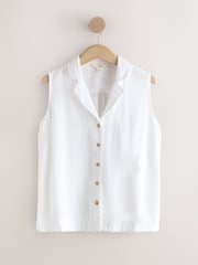 White Revere Collar Sleeveless Shirt with Linen - Image 6 of 8
