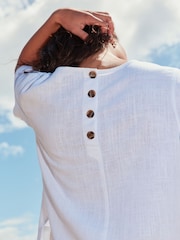 White Short Sleeve Boxy T-Shirt with Linen - Image 4 of 7